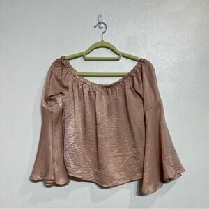 Favlux Fashion Pink Bell Sleeve Off Shoulder Crop Blouse Sz S